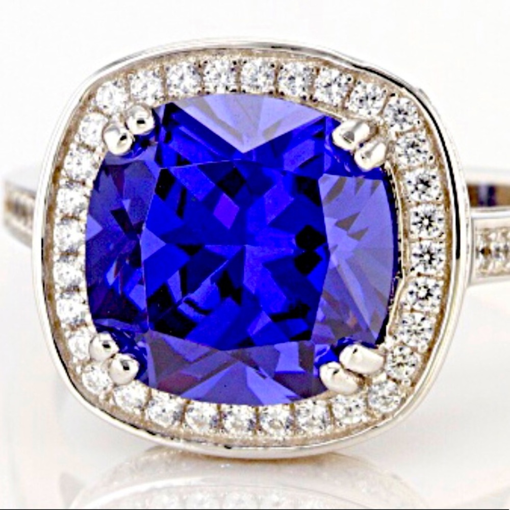 Blue & White Cubic Sterling Silver Ring 8.33ctw